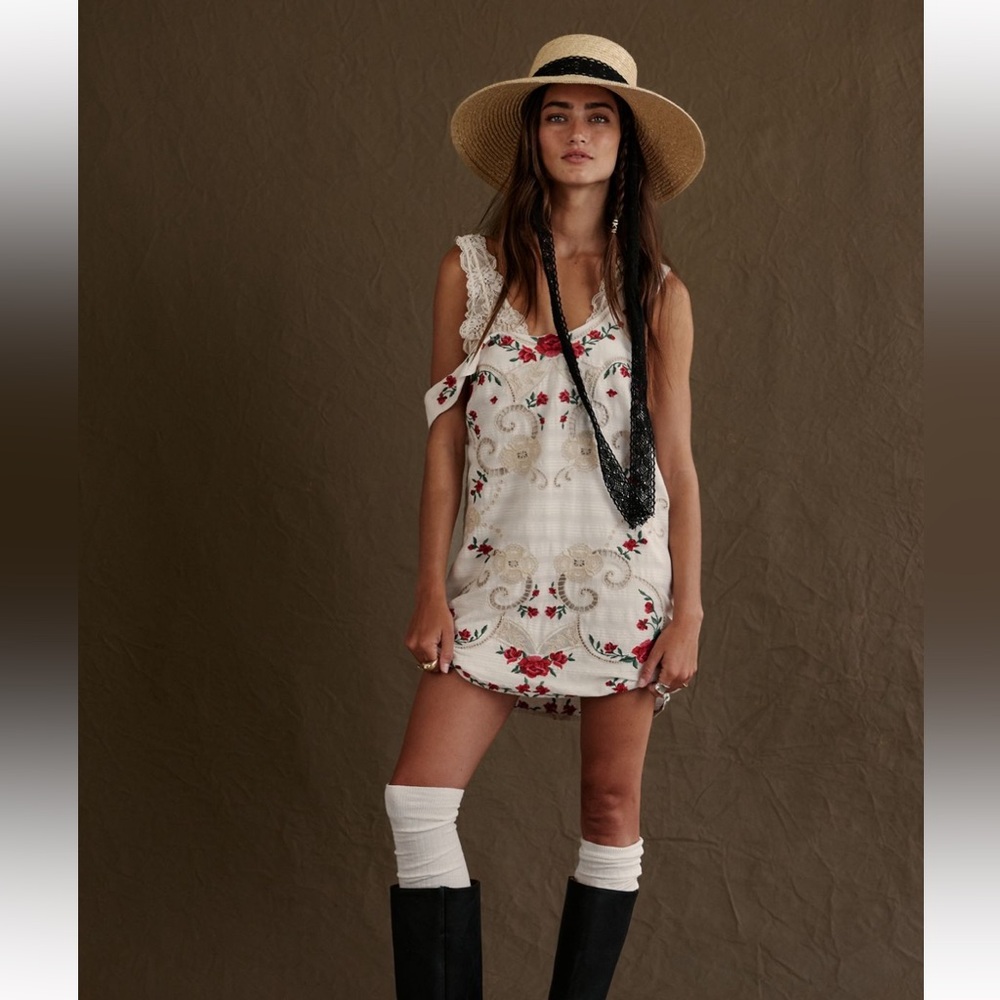 NWT Free People Valeria Embroidered Mini Dress Medium